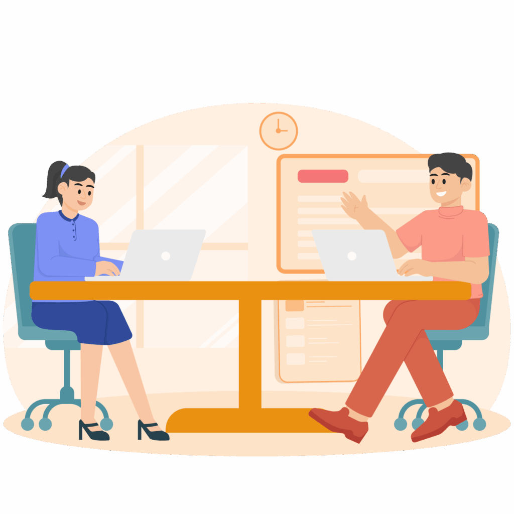 A Man And Woman Discussing Work