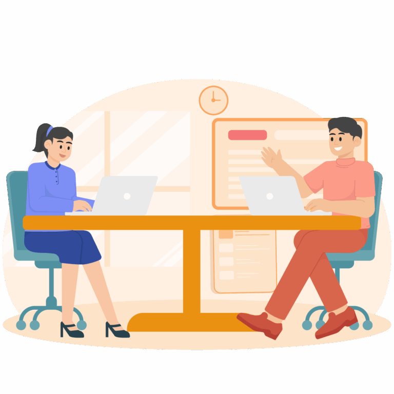 A Man And Woman Discussing Work