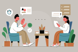 Two people talking and exchanging ideas.